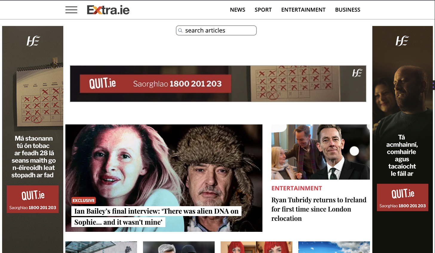 Extra.ie Quit Homepage Takeover